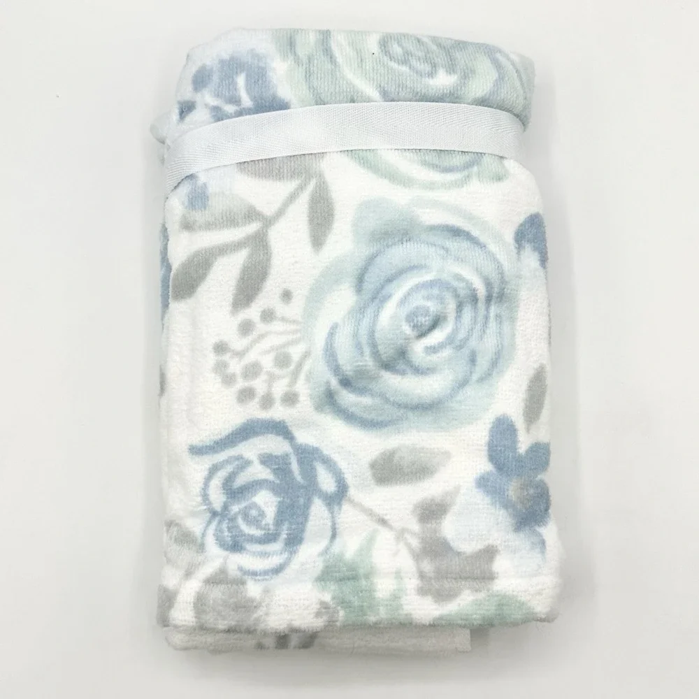 NWT Deborah Connolly Blue Green Grey Floral Flowers Rose Hand Towels
